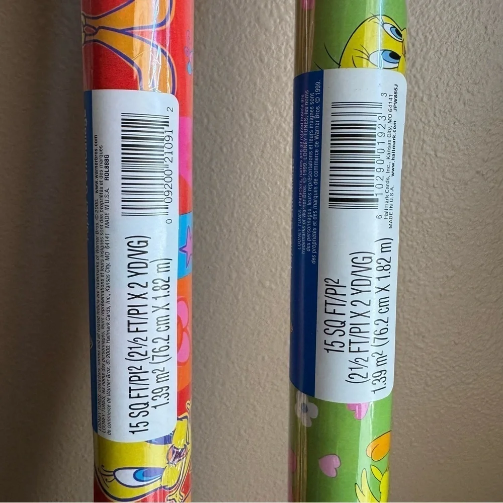 Vintage 1999/2000 Hallmark NIP Tweety Bird wrapping paper tubes set of 2